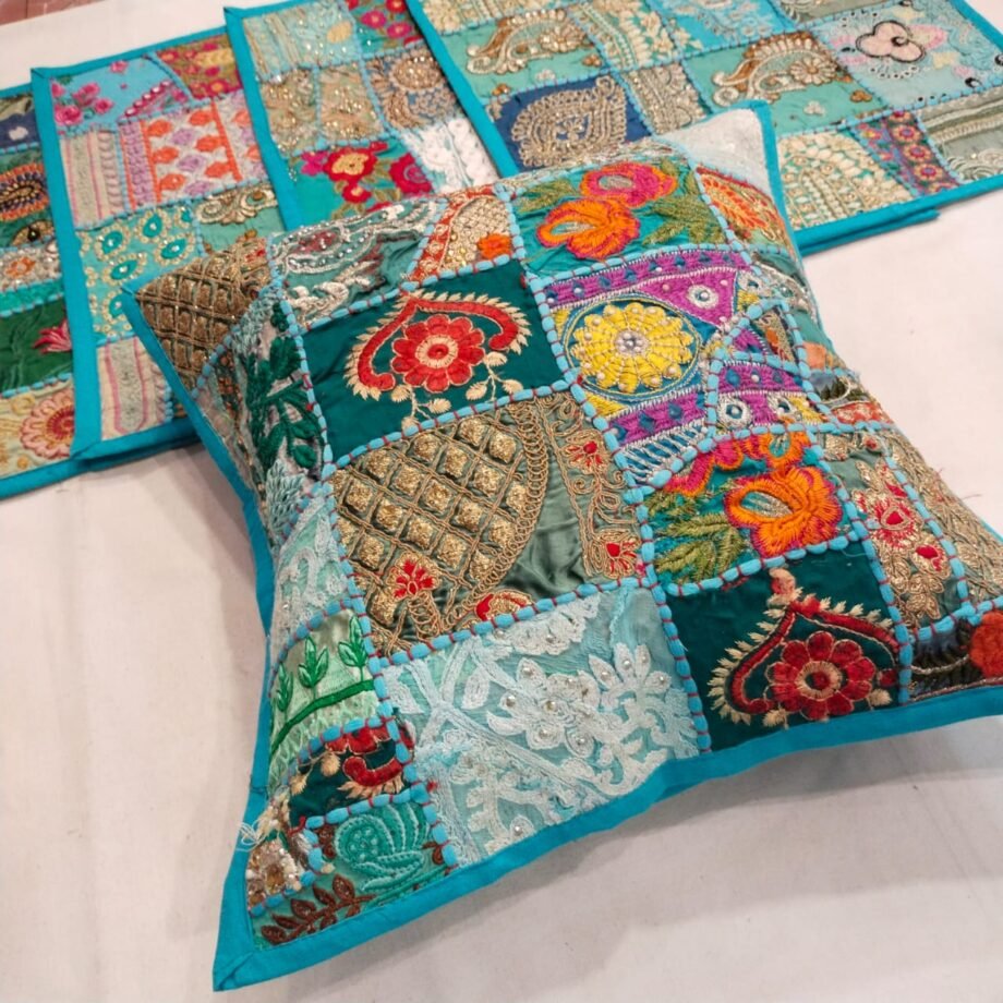 Kambadiya work banjara style blue cushion covers (2)