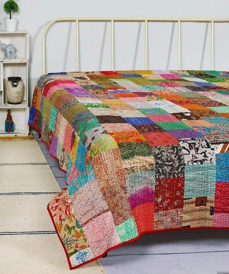 Silk patola patch kantha work double bedspreads (1)