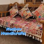 Banjara style kambadiya work sofa throw sets with cushion covers white (2)